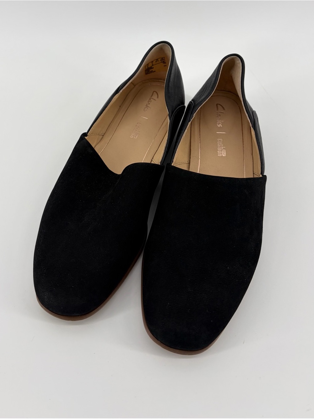 Clarks Cushion Plus Loafers Womens Black Leather Slip On Shoes Size 7